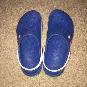 blue light up christmas crocs!